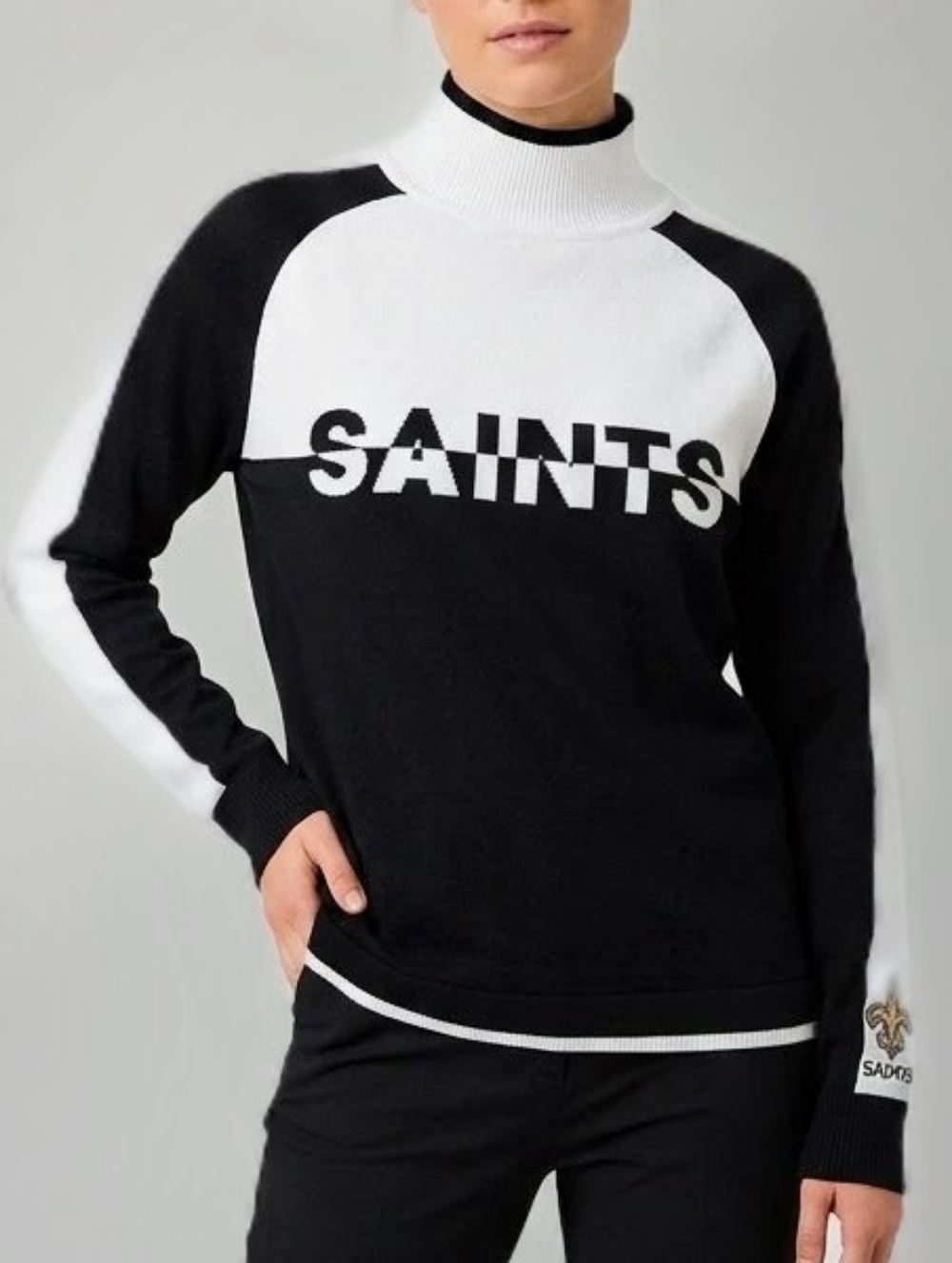 Wear By Erin Andrews Black & White 'SAINTS' Knit Pullover Sweater Large